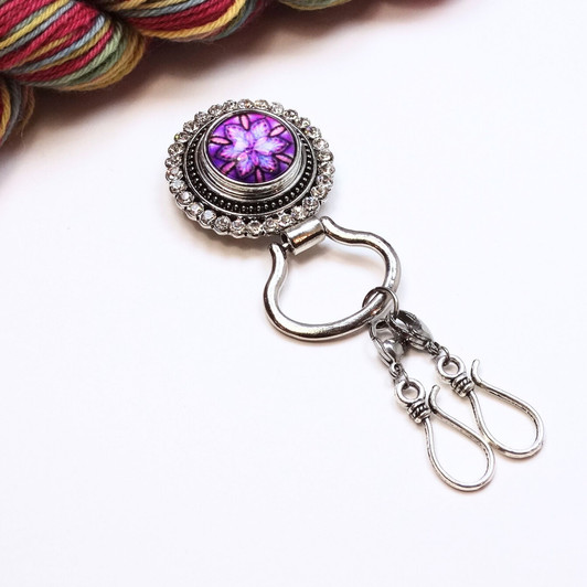 Purple Star Mandala Magnetic Portuguese Knitting Pin - Detachable Double Hook