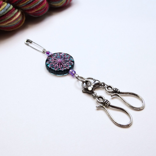 Teal & Lilac Origami Flower Lightweight DOUBLE STRANDED Portuguese Knitting Pin