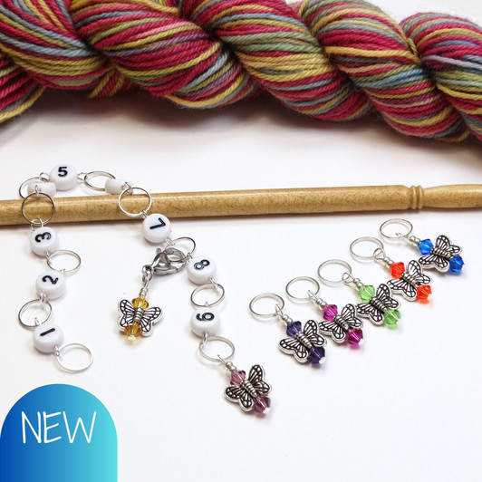 Butterfly Row Counter Chain and 5 Stitch Markers Bundle