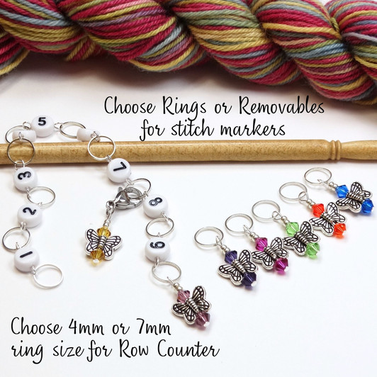 Butterfly Row Counter Chain and 5 Stitch Markers Bundle