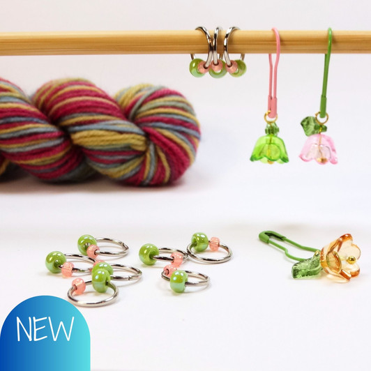 Green Spring Jewel Knitting Stitch Markers x 10 & 3 Flower Stitch Marker