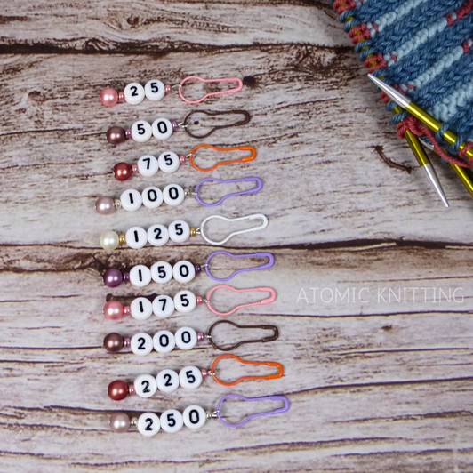 Pink Pastel Pearl Numbered Counting Stitch Markers 25-250 (set of 10)