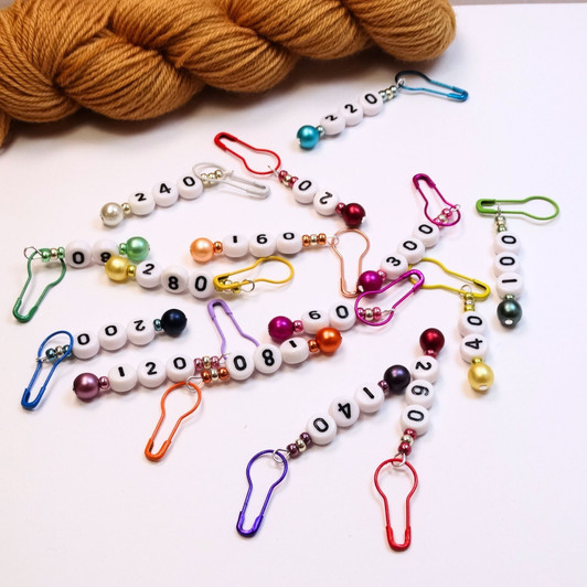 Matt Pastel Pearl Numbered Counting Stitch Markers 20-300 (set of 15)