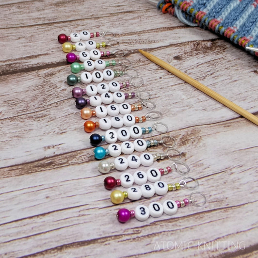 Matt Pastel Pearl Numbered Counting Stitch Markers 20-300 (set of 15)