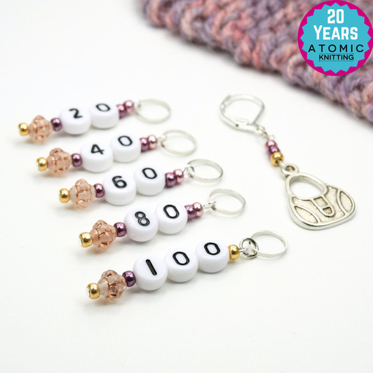 Limited Edition - Number Stitch Markers 20-100 with handbag progress marker