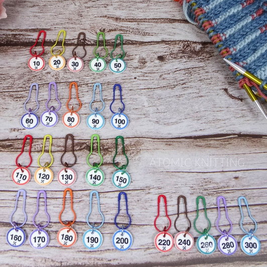 Rainbow Rows Cast On Stitch Markers - Numbered Stitch Markers 10–300 – Colour Coded Knitting Counting Markers