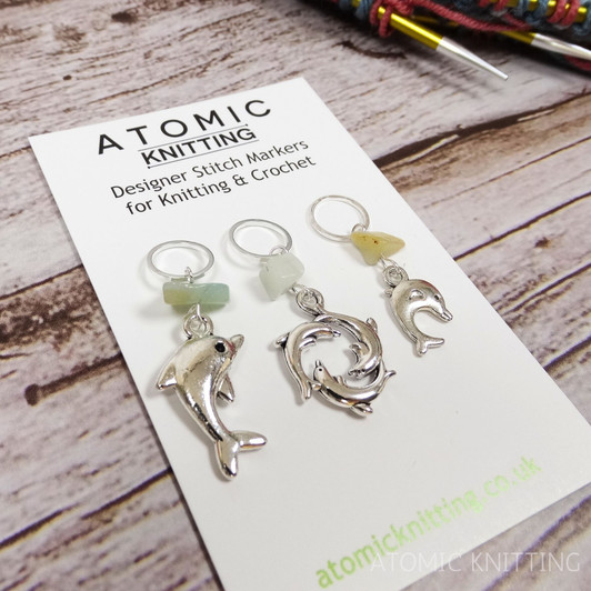 Dolphin & Amazonite Gemstone Stitch Marker Set - Set of 3