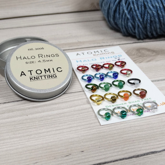Halo Stitch Markers for Knitting with Storage Tin | Set of 20 Handmade Snag-Free Ring Markers