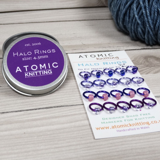 Purple Mix Halo Stitch Markers for Knitting with Storage Tin | Set of 20 Handmade Snag-Free Ring Markers