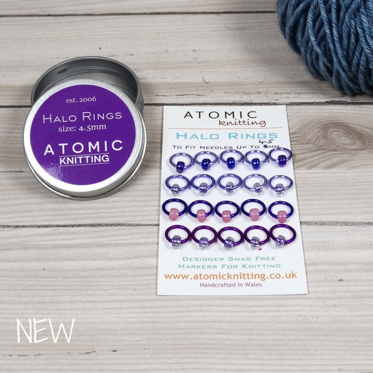 Purple Mix Halo Stitch Markers for Knitting with Storage Tin | Set of 20 Handmade Snag-Free Ring Markers