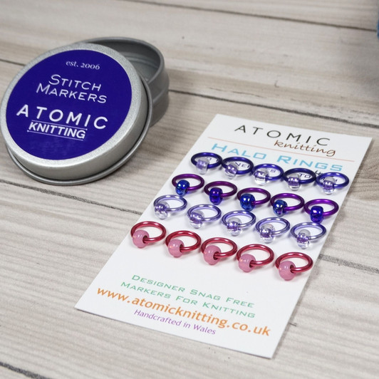 Joy Mix Halo Stitch Markers for Knitting with Storage Tin | Set of 20 Handmade Snag-Free Ring Markers
