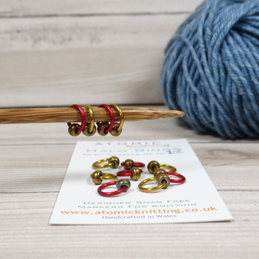 Red & Gold Mix Halo Stitch Markers for Knitting | Set of 10 Handmade Snag-Free Ring Markers