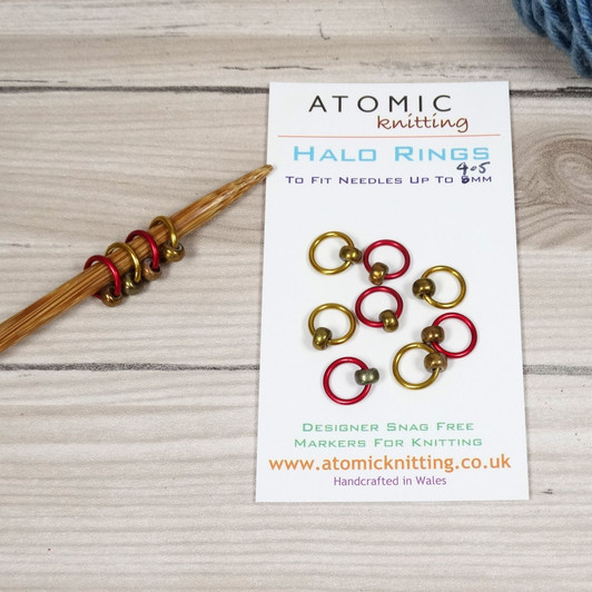 Red & Gold Mix Halo Stitch Markers for Knitting | Set of 10 Handmade Snag-Free Ring Markers