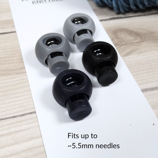 4 Black and Grey MIX Stitch Locker Cord Stop for Circular Knitting Needles up to 5.5mm | Atomic Knitting