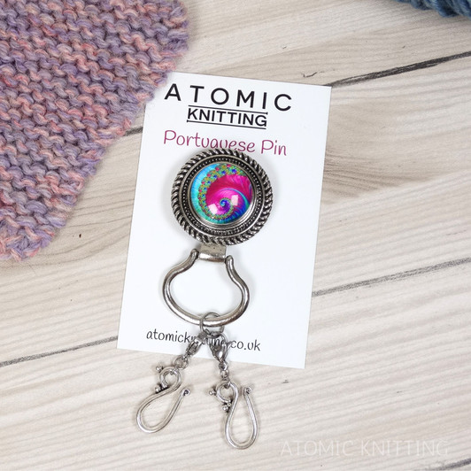Pink & Aqua Wave Magnetic Portuguese Knitting Pin - Detachable Double Hook
