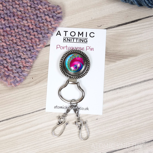 Pink & Aqua Wave Magnetic Portuguese Knitting Pin - Detachable Double Hook