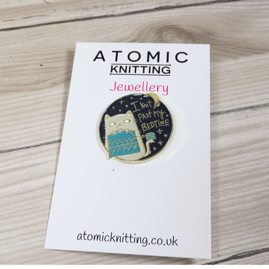 I Knit Past My Bedtime - Cat and Moon Enamel Pin Badge