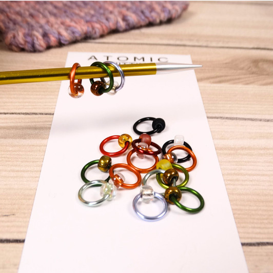 September Mystery Mix Halo Stitch Markers for Knitting | Set of 16 Handmade Snag-Free Ring Markers