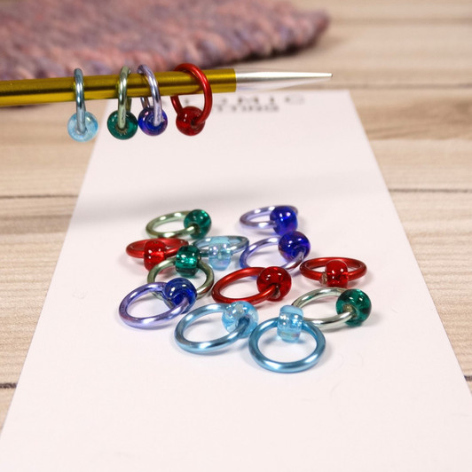 Studio Mix Halo Stitch Markers for Knitting | Set of 16 Handmade Snag-Free Ring Markers