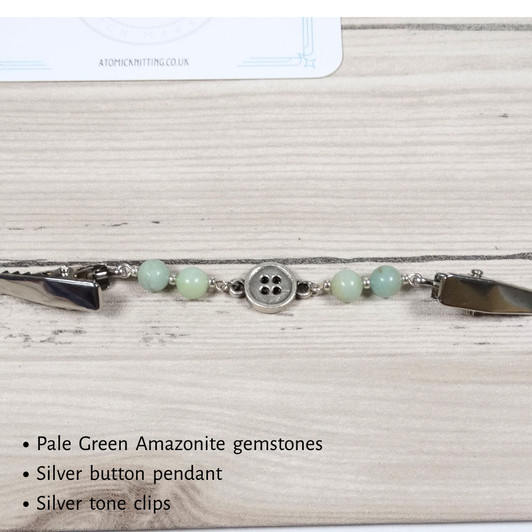 Green Amazonite & Button Cardigan Clip Fastener UK