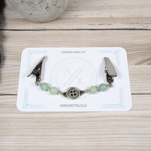 Green Amazonite & Button Cardigan Clip Fastener UK