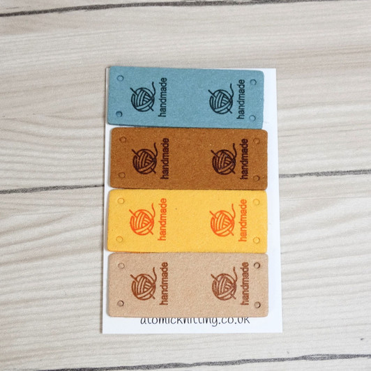 Faux Leather Handmade Labels with ball of yarn | Embossed Sewing Tags | Knitting Crochet Bag Hat Clothing Labels | Set of 4