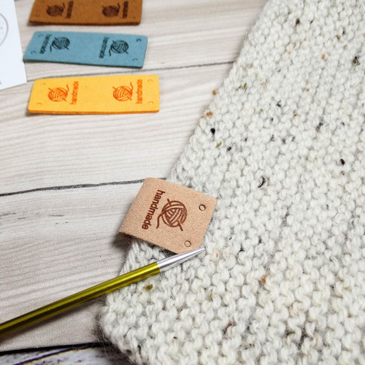 Faux Leather Handmade Labels with ball of yarn | Embossed Tags | Pastel Colours | Set of 3