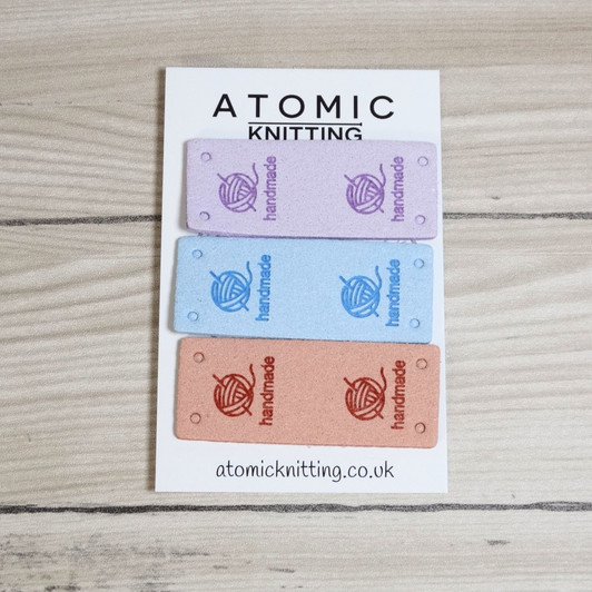 Faux Leather Handmade Labels with ball of yarn | Embossed Tags | Pastel Colours | Set of 3