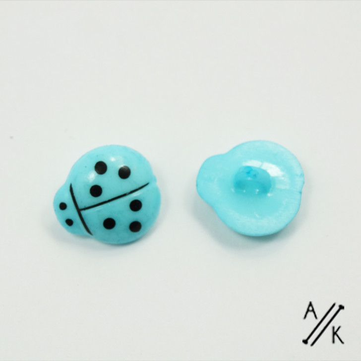 Ladybird Acrylic Shank Button - AQUA BLUE - 16mm x 15mm | Atomic Knitting