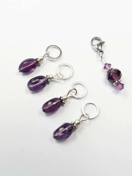 Purple twist drop Knitting Stitch Markers with keeper - set of 4