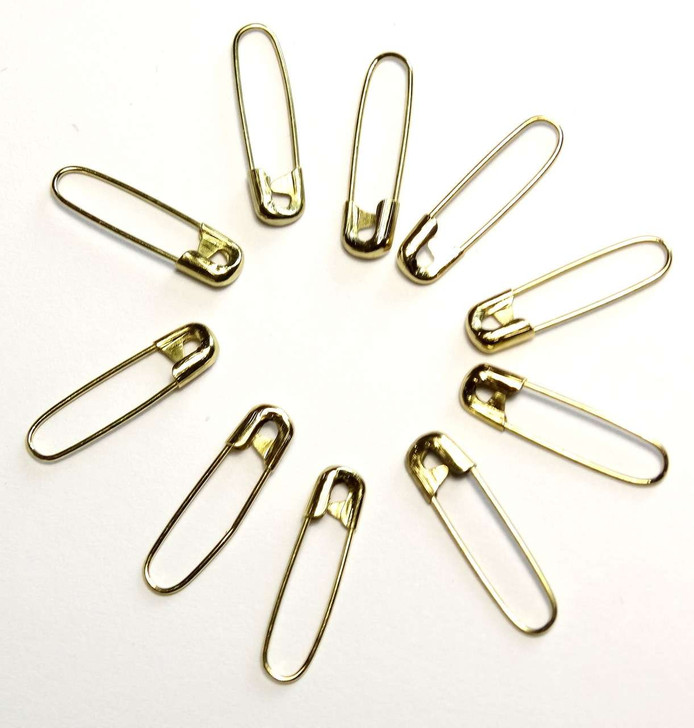 Coil less French Safety Pins x 10 - Small 0.75 inch/1.9cm - GOLDEN