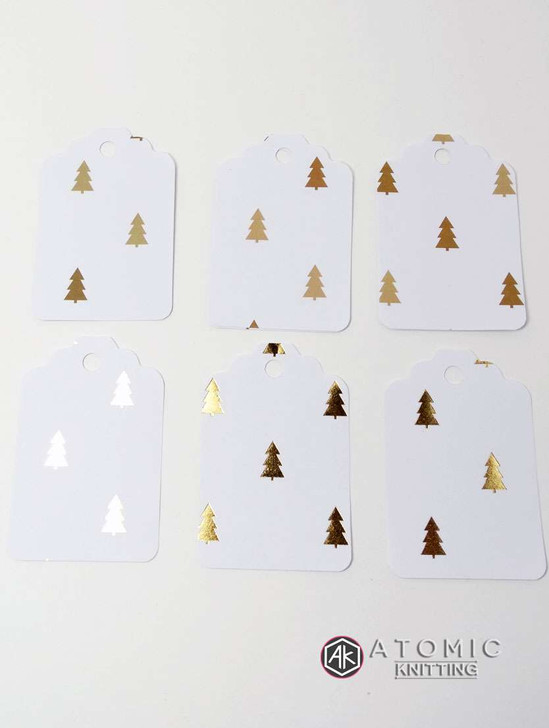 Paper Gift Tag Set B - Xmas Trees - Cream, Gold & White - 9 tags