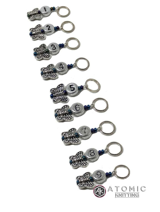 Midnight Butterfly Numbered Counting Stitch Markers set of 10