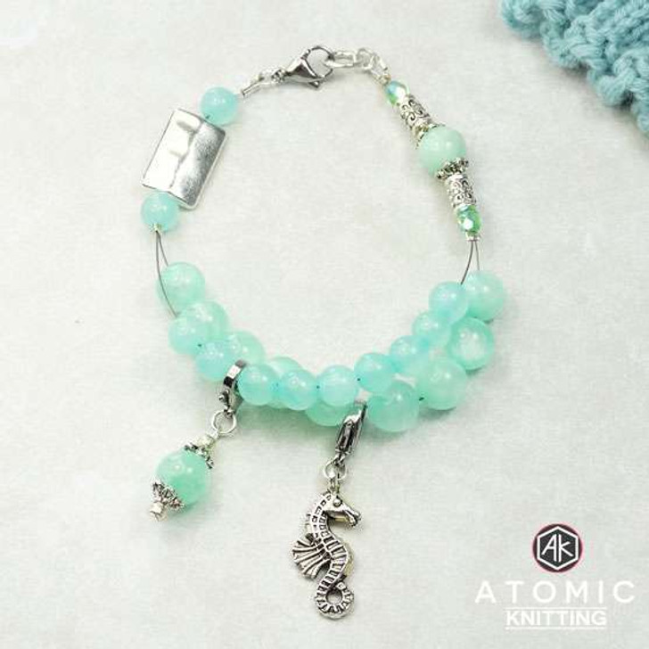 Turquoise Mashan Jade Seahorse Knitting Row Counting Abacus Bracelet Row Counter