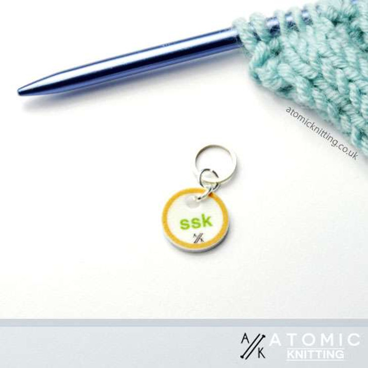 Slip Slip Knit (ssk) Gold & Green Stitch Marker