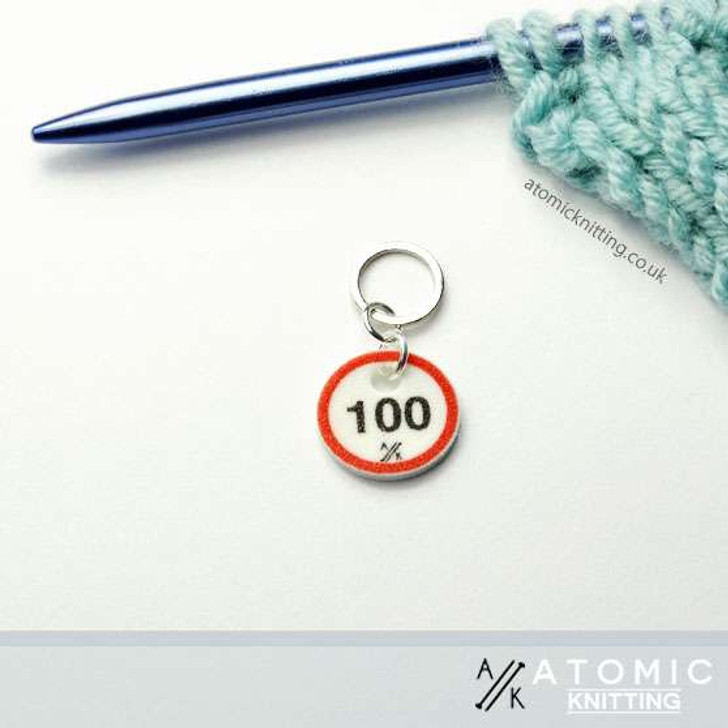 Number '100' Cast On Counting Stitch Marker - Red & Black