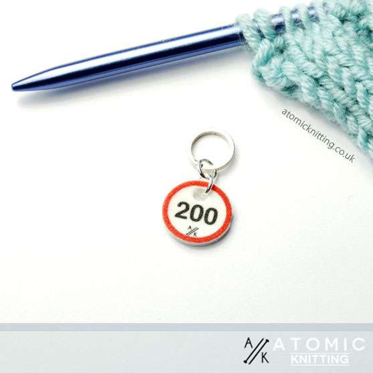 Number '200' Cast On Counting Stitch Marker - Red & Black