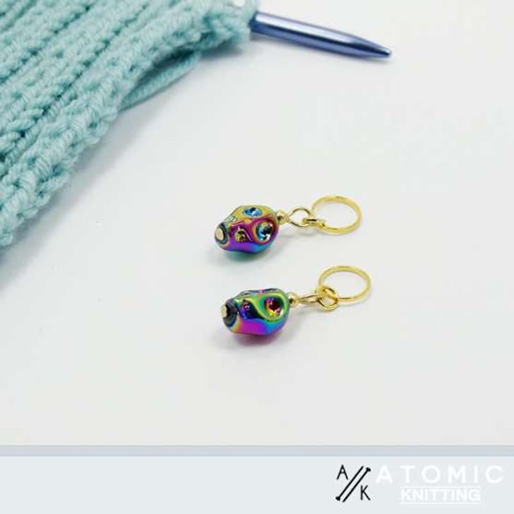 Iridescent Rainbow Glass Skull Stitch Markers - Set of 2 - 4mm