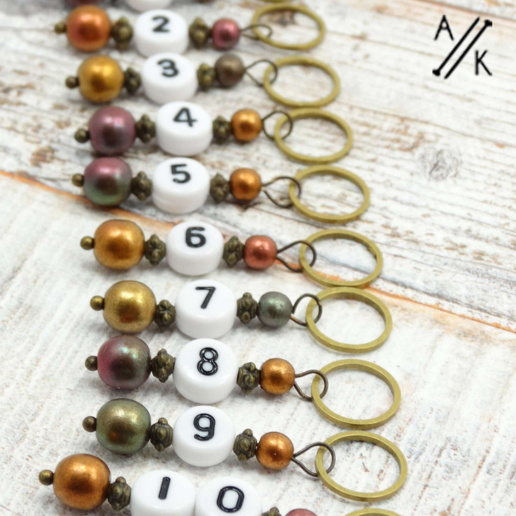 Mixed Copper Numbered Counting Stitch Markers 1-10 (set of 10)