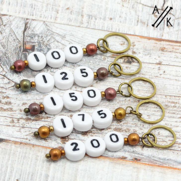 Mixed Copper Lustre Numbered Counting Stitch Markers 100-200 (set of 5)