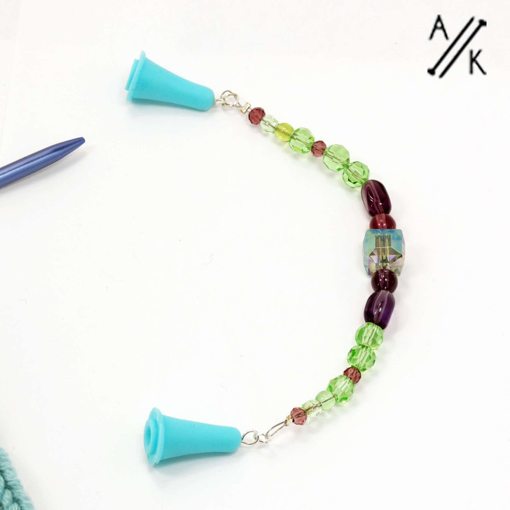 Crystal Cube Waterfall Beaded Point Protector Caps for Knitting Needles 3 - 5mm