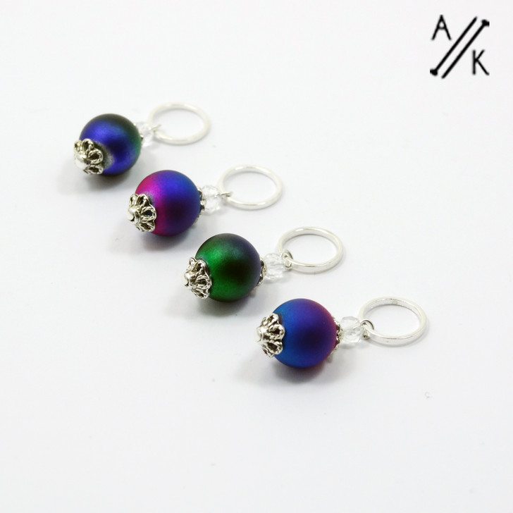 Festive Bauble Stitch Markers in Shimmer Purple, Green & Blue