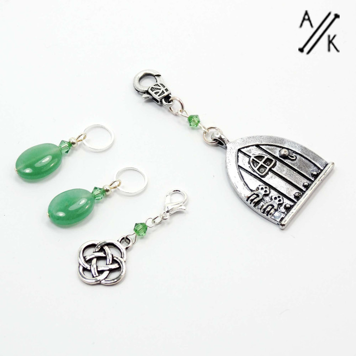 Journey to Rivendell - Crystal & Gemstone Stitch Markers & Hobbit Keeper Set