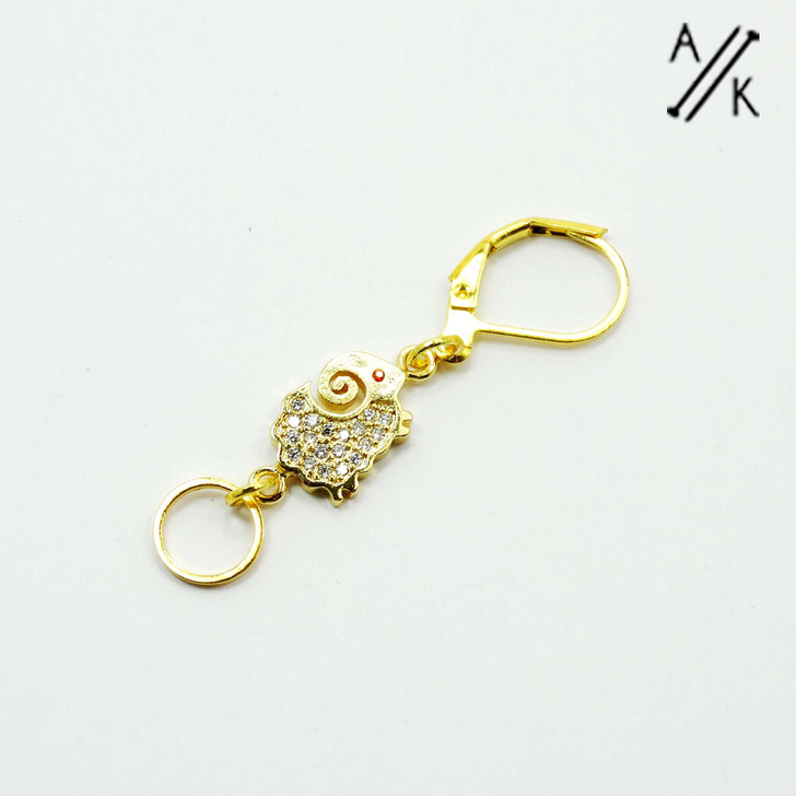 Gold Pave Sheep Dual Ended Stitch Marker (4mm|Removable Clasp)