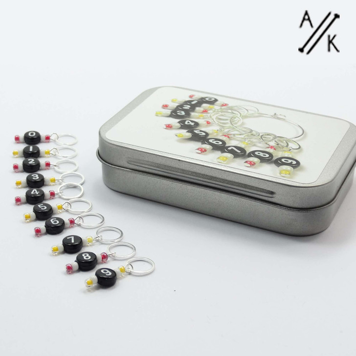Sundae Numbered Counting Stitch Markers 0-9 (set of 9) with Deep Hinged Tin