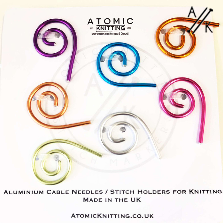 Set of 7 Mixed Colour Aluminium Small Spiral Cable Needle Stitch Holder 25mm
