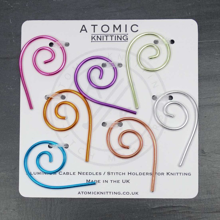 Set of 7 Mixed Colour Aluminium Small Spiral Cable Needle Stitch Holder 25mm