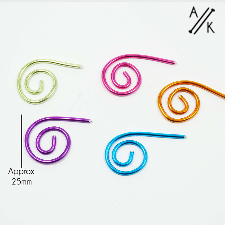 Set of 5 Mixed Colour Aluminium Small Spiral Cable Needle Stitch Holder 25mm