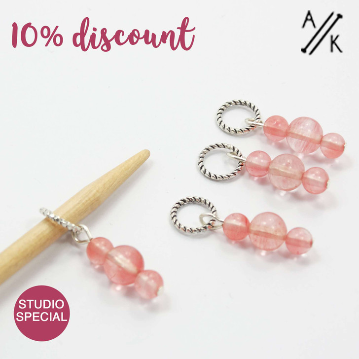 Set of 4 Cherry Quartz Gemstone Stitch Markers 4mm