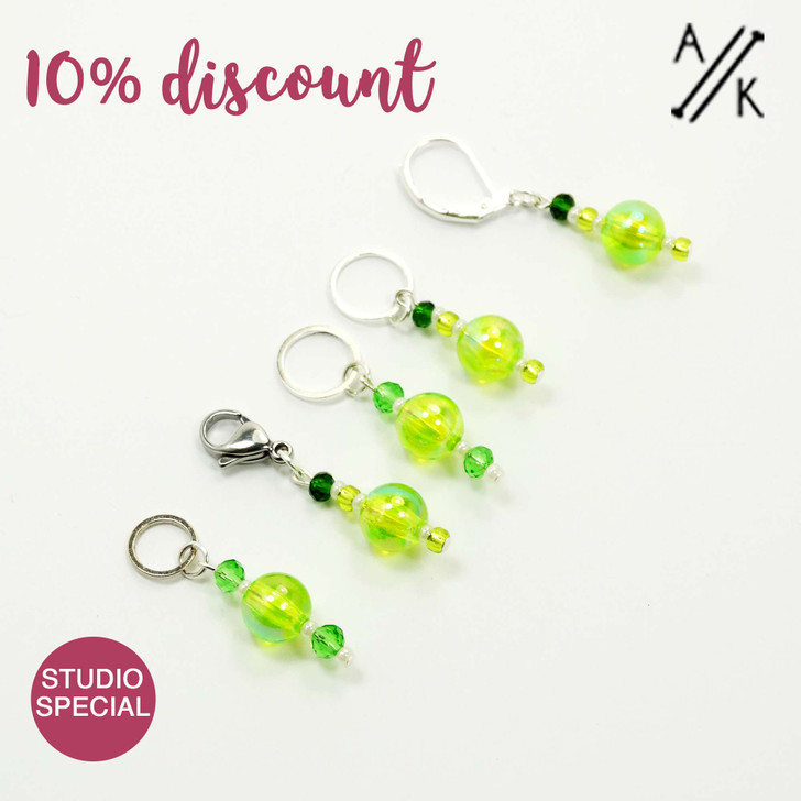 Set of 5 Spring Greens Stitch Markers Mixed Set - Studio Special